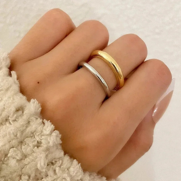 Jewelry - 925 Sterling Silver & Gold Two Tone Layer Ring Minimalist Chunky Thick Ring